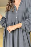 Made in Italy Donegal Cotton Jersey Smock Dress Charcoal